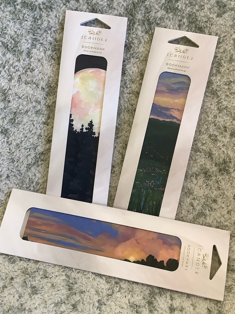 Camping Moonrise Sunset Meadow Farmland Landscape Bookmark Set of 3 NWT